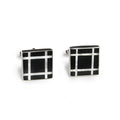 Square Black Onyx Grid Inlay Cufflinks in Sterling Silver - The Emperor’s Lane