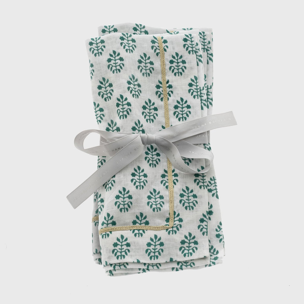 Printed Leaf Dinner Napkins, Green - The Emperor's Lane
