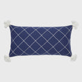 Quilted Tassel Pillow, Indigo Linen With Cream - The Emperor’s Lane