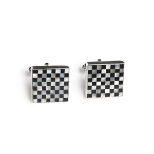 Square Black & White Check Inlay Cufflinks - The Emperor's Lane