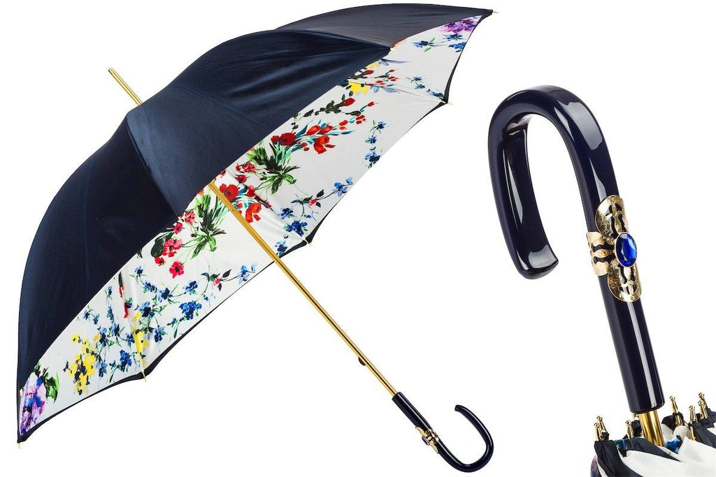 Navy Umbrella with Flowers - The Emperor’s Lane