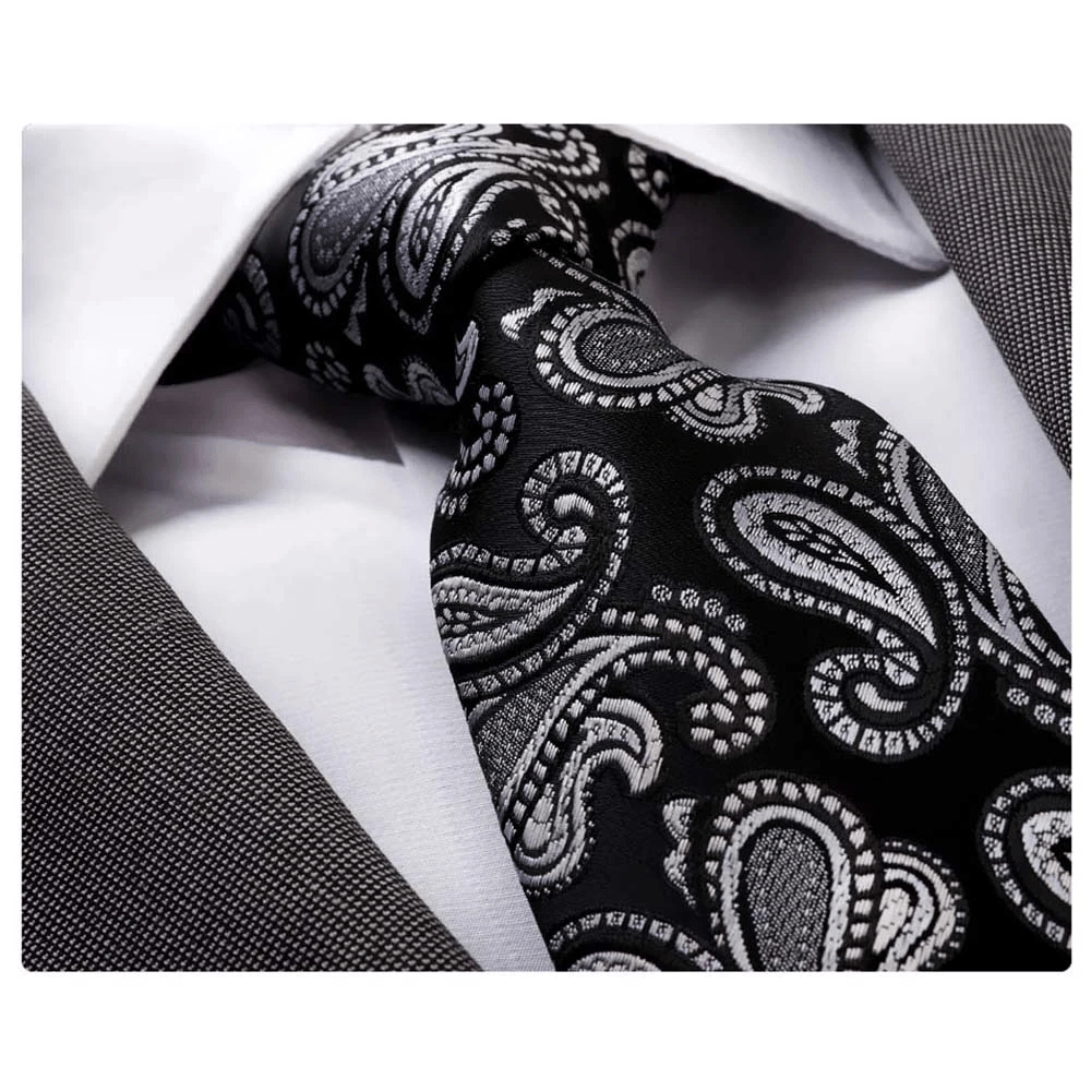Black Grey Paisley, Men's Premium Necktie - The Emperor’s Lane