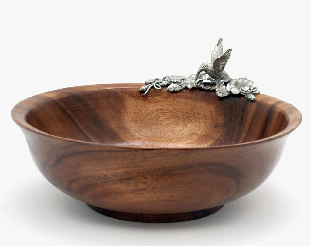 Acacia Footed Bowl with Humming Bird - The Emperor's Lane