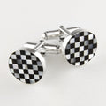 Round Black & White Small Check Inlay Cufflinks in Sterling Silver - The Emperor’s Lane