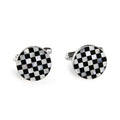 Round Black & White Small Check Inlay Cufflinks in Sterling Silver - The Emperor’s Lane