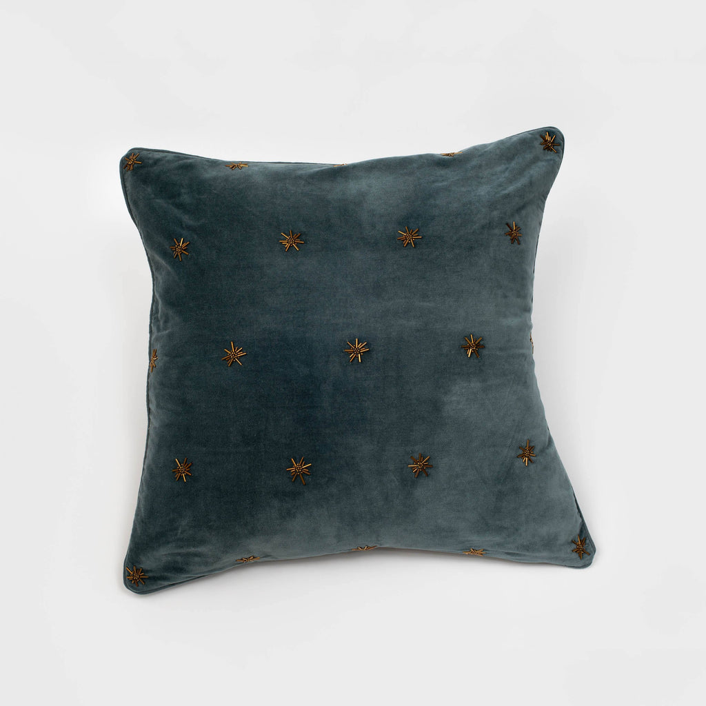 Embroidered Star Pillow, Dark Grey - The Emperor’s Lane