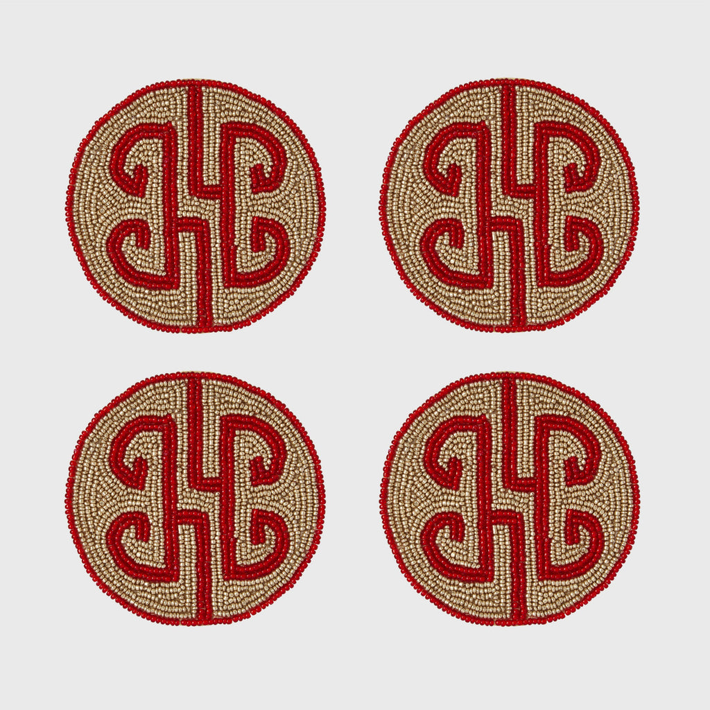 Chinoiserie Coaster, Ruby, Set of 4 - The Emperor’s Lane