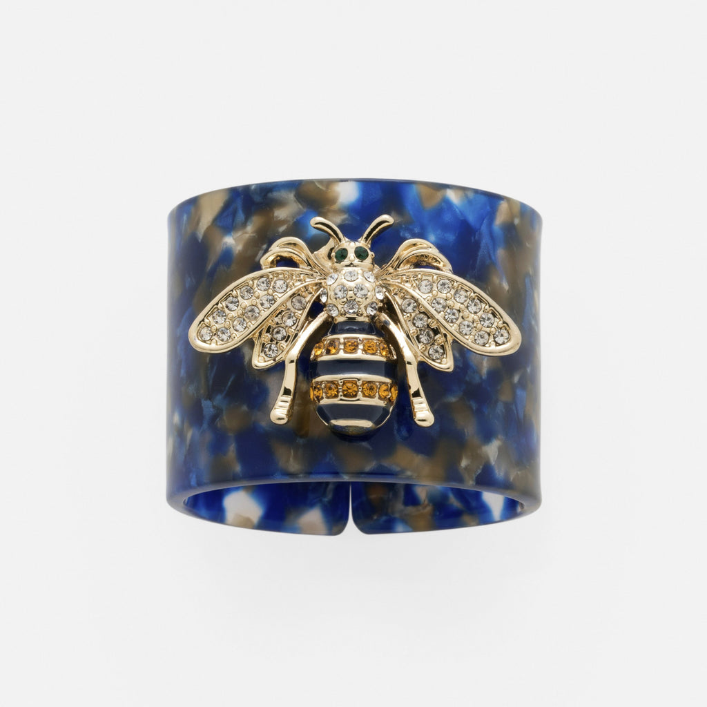 Stripey Bee Resin Napkin Rings, Blue Tortoise Shell, Set of 4 - The Emperor’s Lane