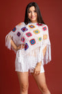 White Square Crochet Poncho - The Emperor's Lane