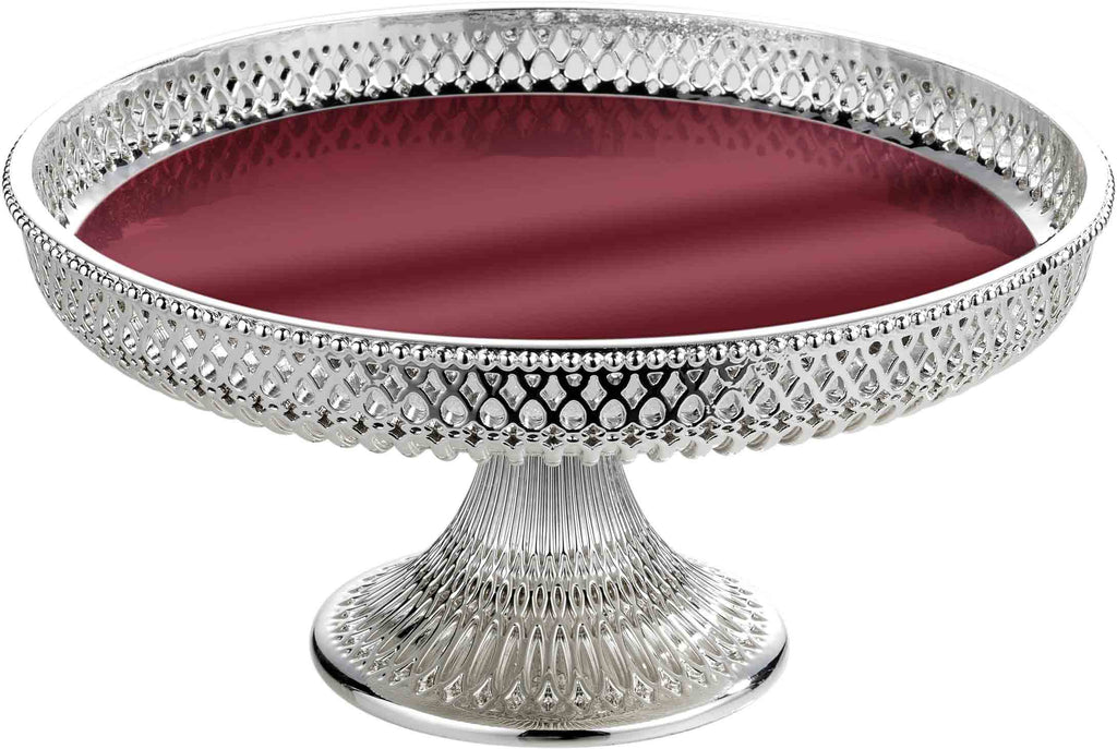 Resin Petit Glass Footed Plate, Silver-Red - The Emperor’s Lane
